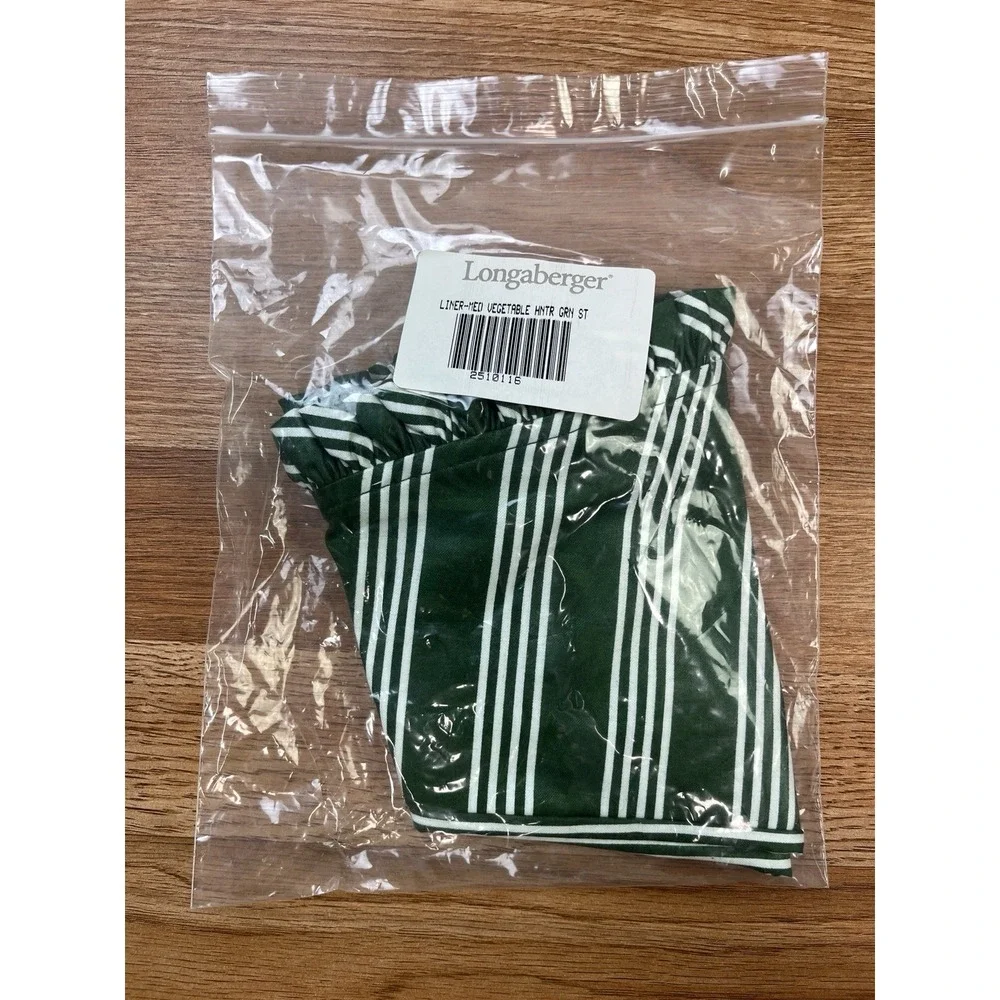 Longaberger Fabric Liner for Medium Vegetable Basket in Hunter Green‎ Stripe NEW
